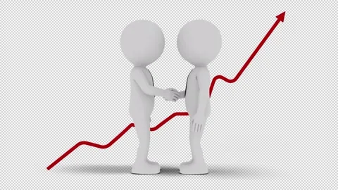 Two 3D Businessmen Shaking Hands with red market line behind them with tran.. Stock Footage 249609920
