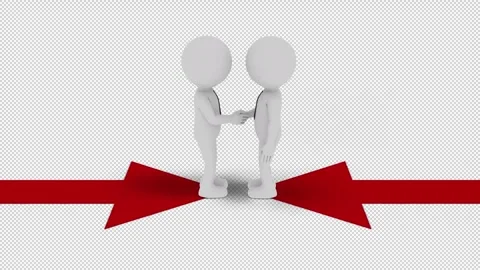 Two 3d Businessmen Shaking Hands while standing on two red arrows with tran.. Stock Footage 249610027