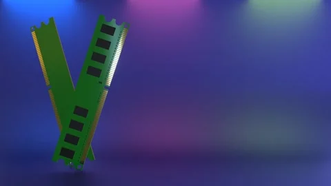 Two 3d computer ram chips rotating Video stock 240600868