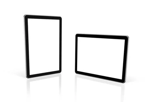 Two 3D computers, digital Tablet pc, tv screen two 3D computers, digital T... Foto stock