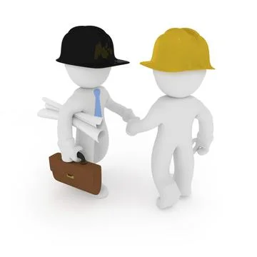 Two 3d construction worker shaking hands Stock Illustration