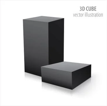 Two 3D cubes black isolated on white background Stock Illustration