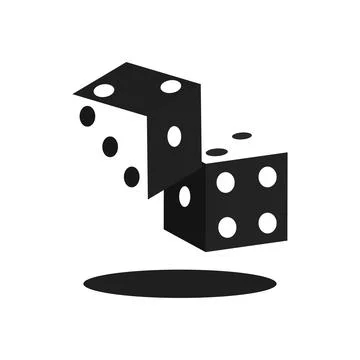 Two 3d dice logo black and white illustration in negative space style, a pa.. Stock Illustration