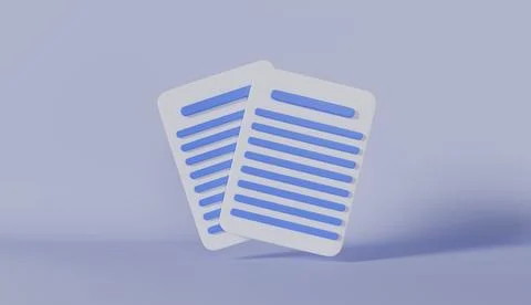 Two 3D document icons with blue text lines rendered in minimalist style Stock Photos