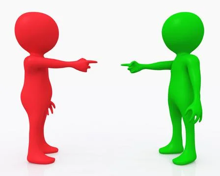 Two 3D figures point to each other Stock Illustration