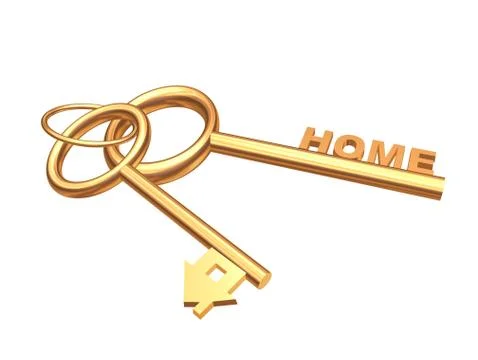 Two 3d gold keys with symbol home Stock Illustration