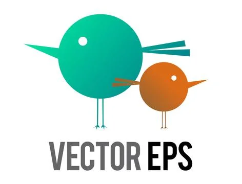 Two 3D gradient green and orange cute baby birds icon Stock Illustration