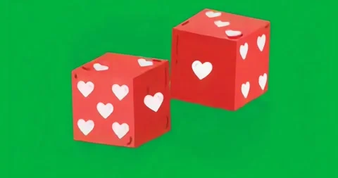Two 3D heart-decorated cubes touching shifting apart rotating revealing faces on Stock Footage 317450317