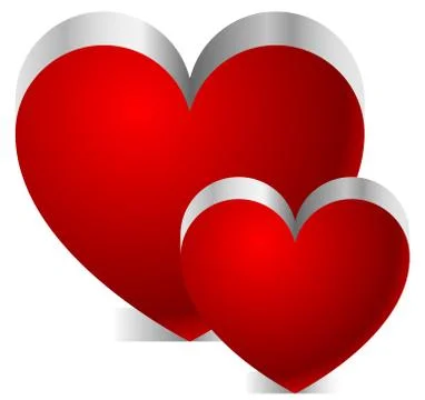 Two 3d hearts with shadow on white background Illustrazione stock