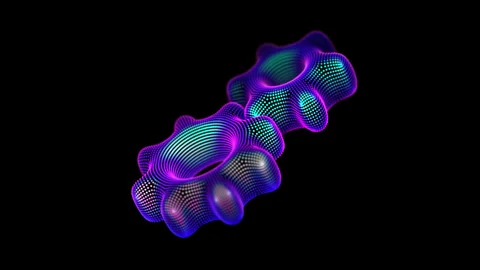 Two 3D neon rotating pixelated cogwheels on black background. Stock Footage 253192855