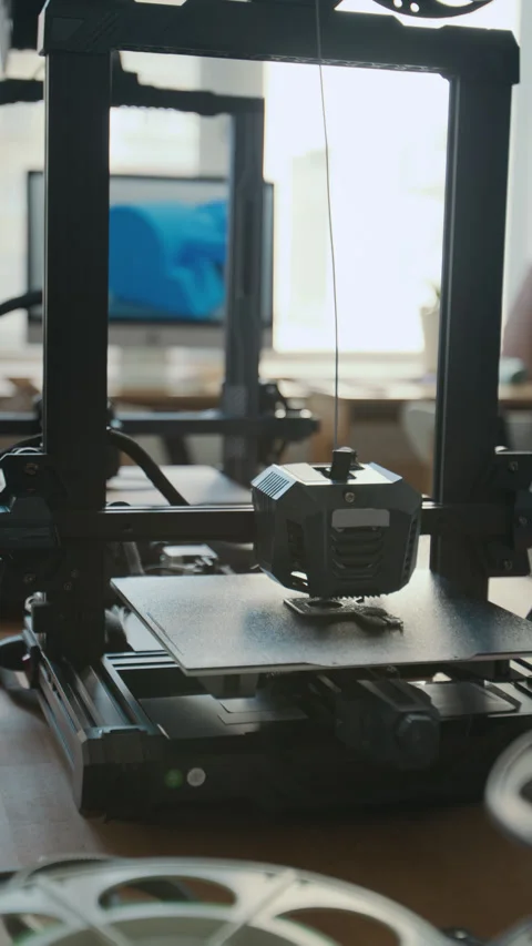 Two 3D Printers Working in Modern Computerized Classroom at School Stock Footage 301925898