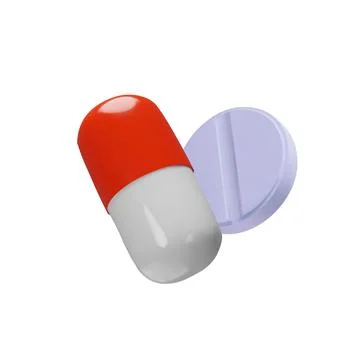 Two 3D render long red pill and circle Stock Illustration
