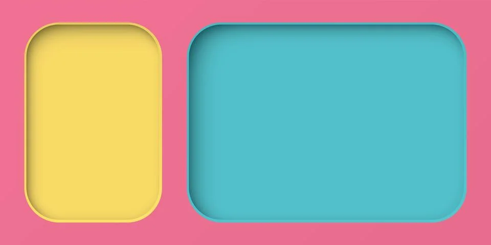 Two of 3D yellow and light blue rounded rectangle frames paper cut style on.. Stock Illustration