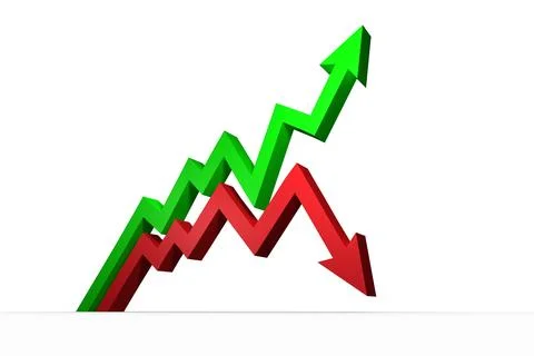 Two 3D zigzag arrows are emerging from bottom against white background, trending Stock Illustration