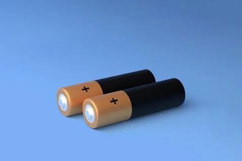Two AA size batteries isolated on blue background Stock Illustration