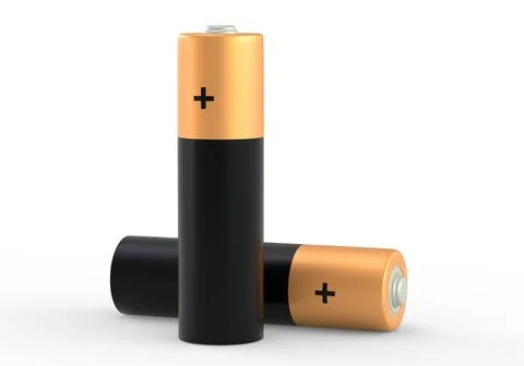 Two AA size batteries isolated on white background close up Stock Illustration