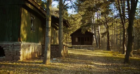 Two abandoned ranches in the wild in the middle of nowhere moving forward Stock Footage 149643474