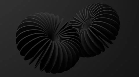 Two abstract circle shapes, black background. 3d render. Stock Illustration