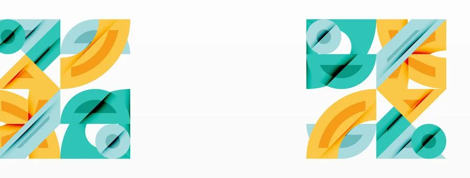 Two abstract designs. Overlapping shapes create dynamic compositions. Turqu.. Stock Illustration