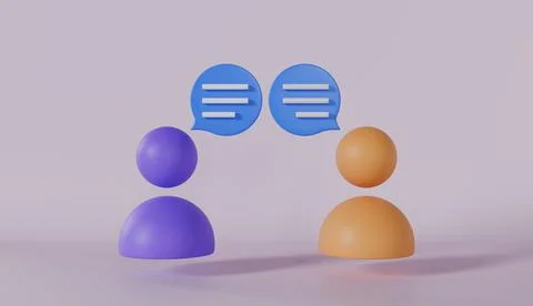 Two abstract figures communicating with speech bubbles above their heads Stock Photos