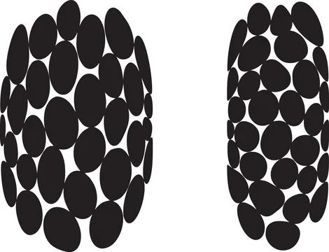 Two abstract rounded objects made of dark oval elements on transparent grid.. Stock Illustration