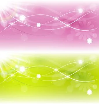 Two abstract spring background with sunlight and flowers Illustrazione stock