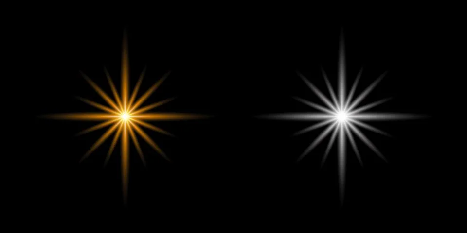 Two abstract starburst light effects orange and white on black background g.. Stock Illustration