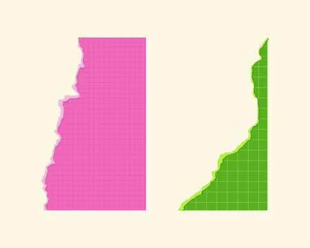 Two Abstract Torn Paper Elements Pink and Green Grid on Cream Stock Illustration