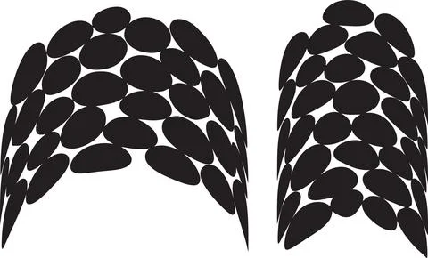 Two abstract wing-like shapes made of dark oval elements on transparent gri.. Stock Illustration