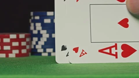 Two Aces Thrown on Green Casino Table Stock Footage 141306206