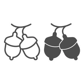 Two acorns line and solid icon, Thanksgiving Day concept, oak branch sign on 库存插图