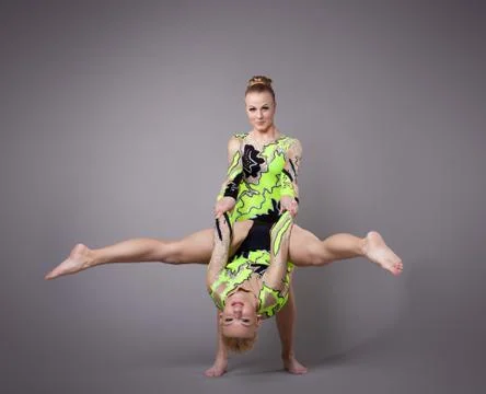 Two acrobats demonstrate skill Stock Photos