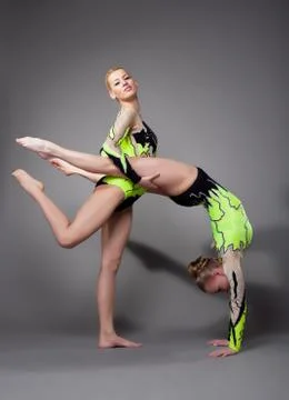 Two acrobats demonstrate skill Stock Photos