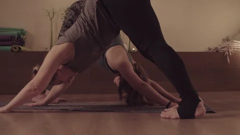 Two active women symmetrically doing yoga exercises Stock Footage 106124698