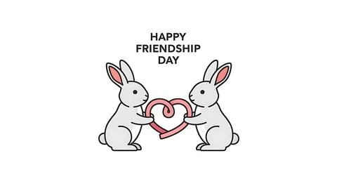 Two adorable grey rabbits forming a heart with a pink ribbon for happy frie.. Ilustração Stock