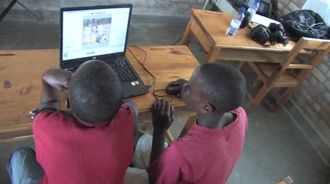 Two African Students Using Computer In A Class In Rwanda Stock Footage 53160296