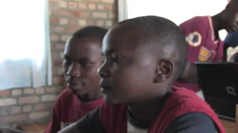 Two African Students Using Computer In A Class In Rwanda Stock Footage 53162391