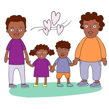 Two afro men with son and daughter Illustrazione stock