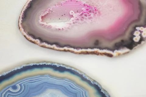 Two Agate stones close-up background. Abstract Pattern Of Agate Stones pink Stock Photos