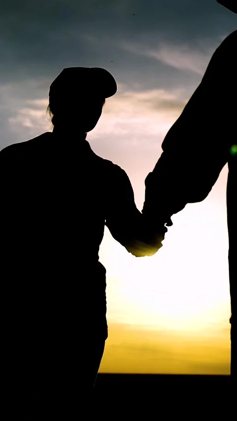 Two agricultural workers silhouette shaking hands working as team at dramatic Stock Footage 307064467