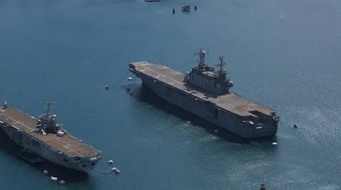 Two aircraft carriers in Pearl Harbor, close view. Shot in 2010 Stock Footage 59352708