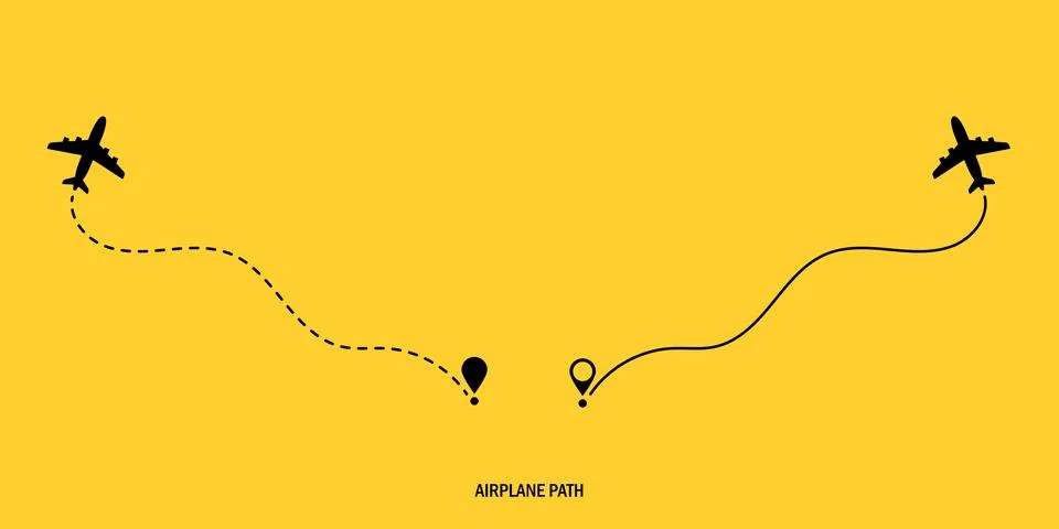 Two airplane route plane path. Travel concept. Aircraft tracking. Vector il.. Stock Illustration