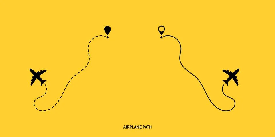 Two airplane route plane path. Travel concept. Aircraft tracking. Vector il.. 스톡 일러스트