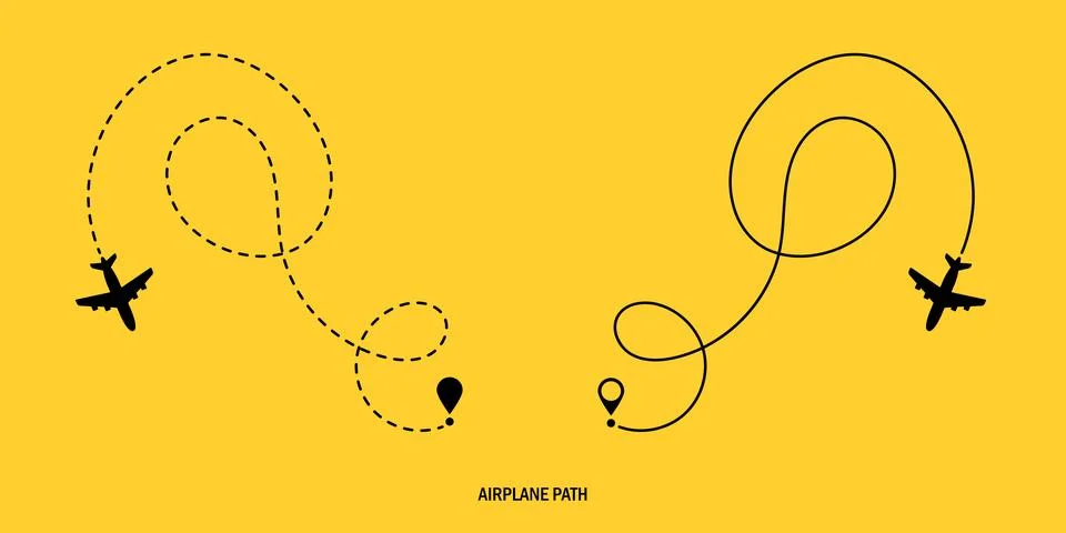 Two airplane route plane path. Travel concept. Aircraft tracking. Vector il.. Illustrazione stock