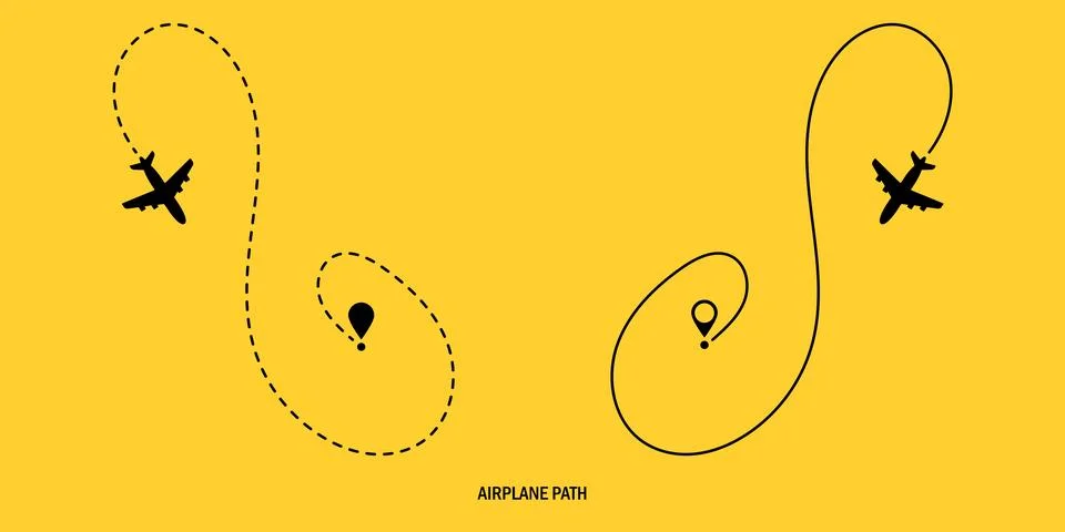 Two airplane route plane path. Travel concept. Aircraft tracking. Vector il.. Stock Illustration