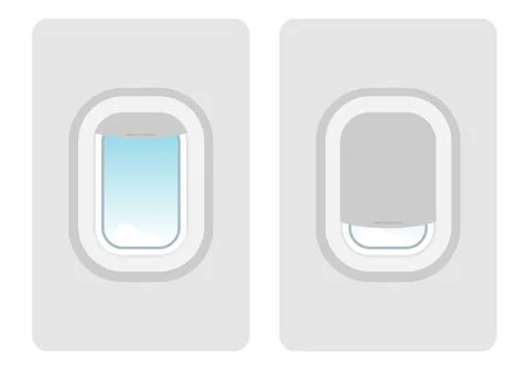 Two airplane window portholes with open and closed shutters isolated Stock Illustration