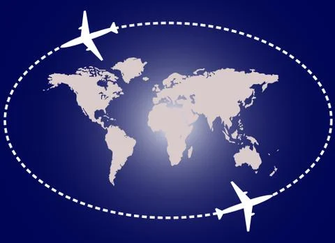 Two airplanes and world map Stock Illustration