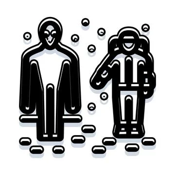 Two alien figures exploring space environment Stock Illustration