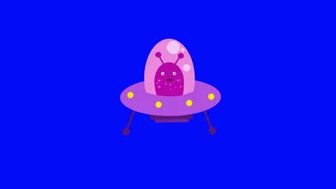 Two aliens flying a spaceship over blue screen Stock Footage 160099541
