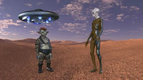 Two aliens talking against the background of ufo,animation Stock Footage 129264910